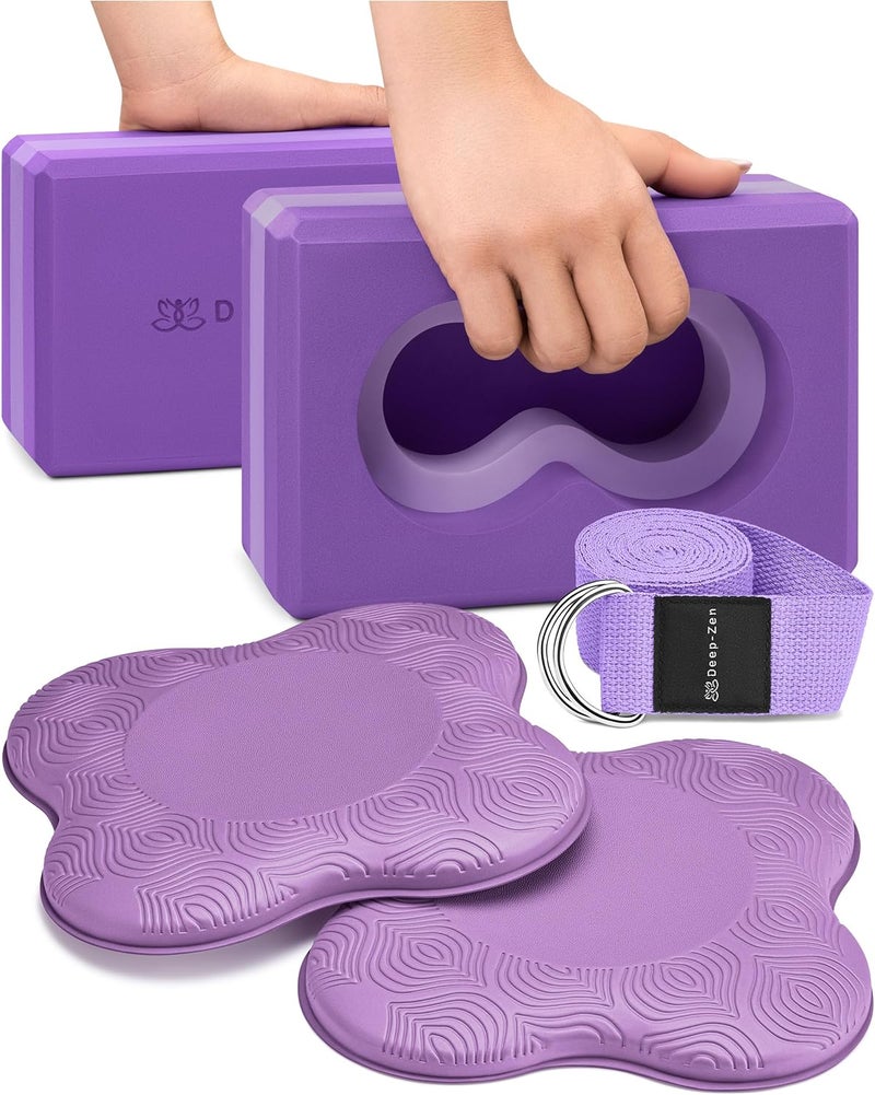 Deep-Zen ® Yoga Blocks Wrist Support; Yoga Blocks 2 Pack with Knee Pads and Strap to Put Less Weight on Wrists; Durable, Versatile Yoga Brick Exercise Block Set, Blocks Yoga - Image 1